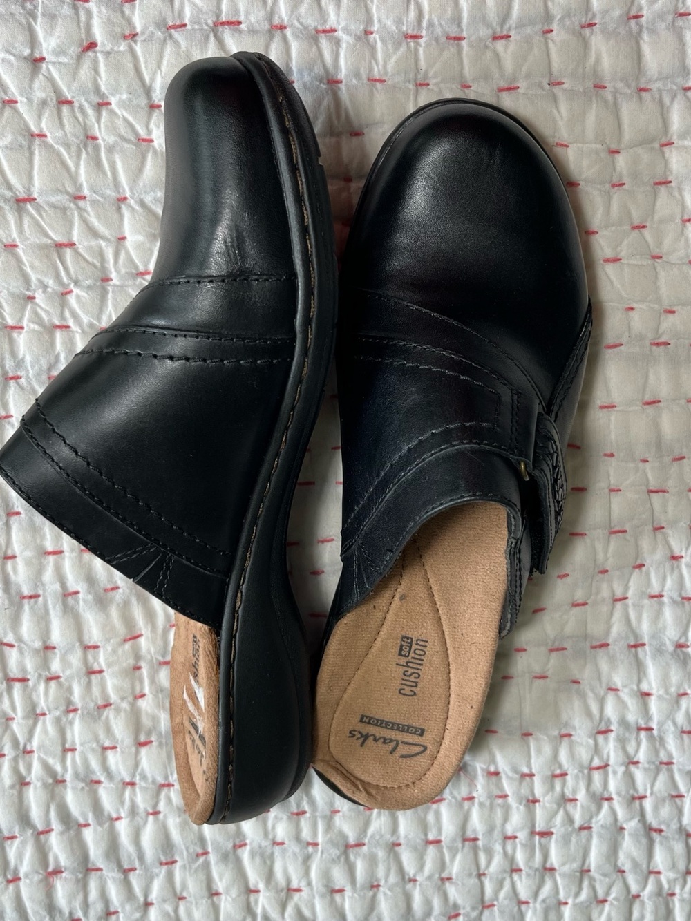 Clarks Black Leather Slip-On Mules with Cushioned Insole